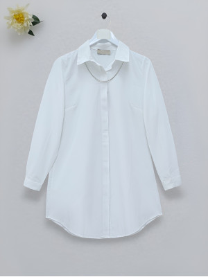 Uzun Düz Tunik Gömlek -Beyaz