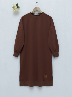 Skirt Rigging Detailed Slit Long Tunic   -Brown