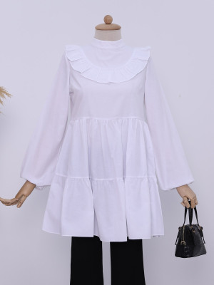 Robadan Frilly Skirt Parted Arm Elastic Tunic -White