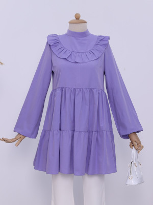 Robadan Frilly Skirt Parted Arm Elastic Tunic -Lilac