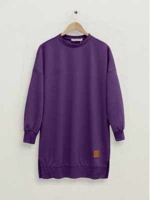 Crew Neck Slit Sweatshirt - Purple