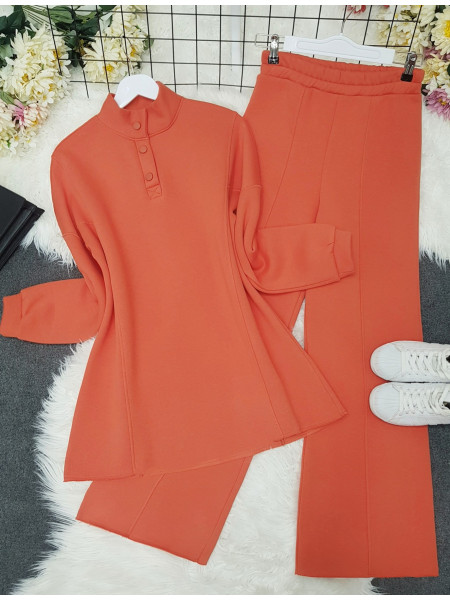 Snap Collar Three Thread Winter Fleece Suit -Orange