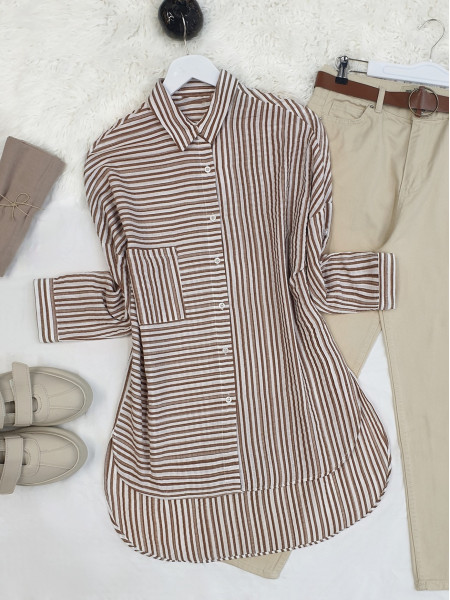 Side Striped Shirt    -Brown