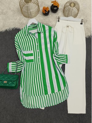 Striped Linen Shirt  -Green