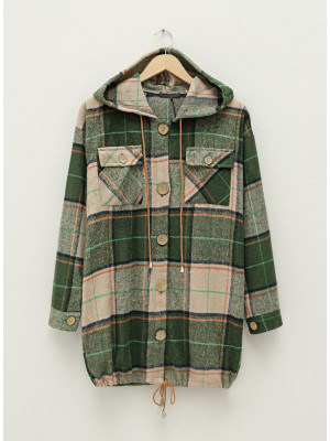 Lace-Up Hooded Lumberjack Shirt -Khaki