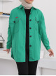 Side Hidden Double Pocket Buttoned Shirt Jacket -Green