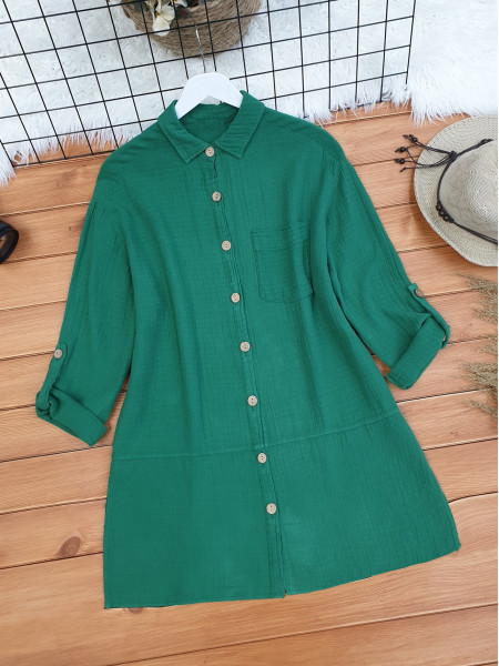 Slit Single Pocket Shirt Jacket -Green