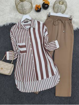 Striped Linen Shirt -Brown