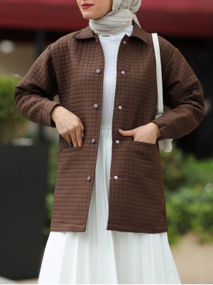 Snap Pocket Quilted Jacket -Brown