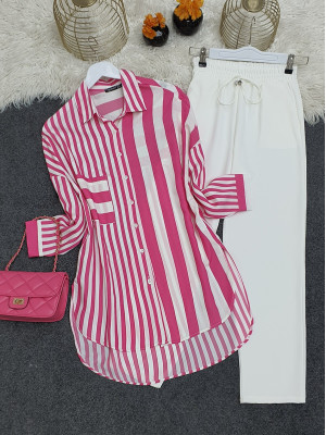 Striped Linen Shirt -Fuchsia