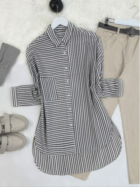 Side Striped Shirt    -Black