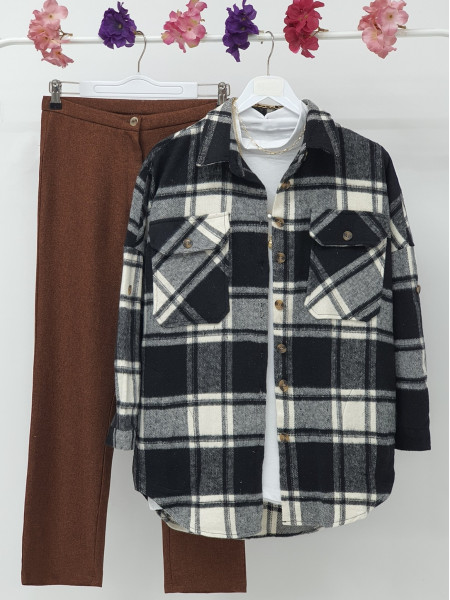 Clamshell Double Pocket Buttoned Lumberjack Shirt -Black