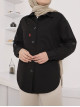Long Back Double Pocket Shirt Jacket -Black