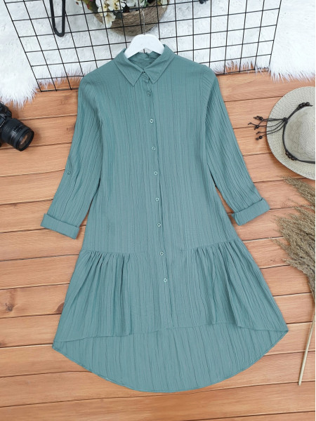 Long Back Long Shirt Tunic with Folded Sleeves -Mint Color