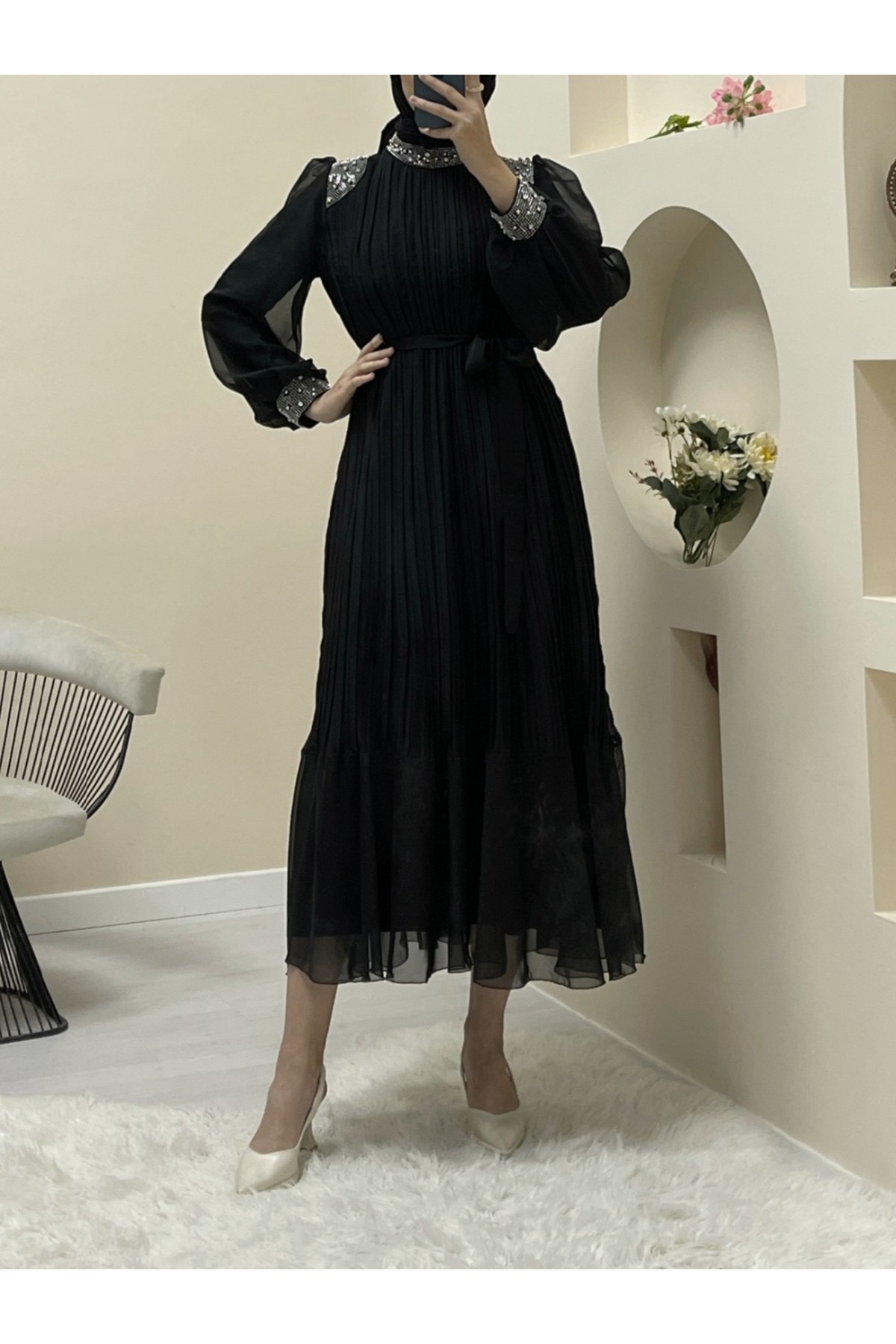 stone tie cuff detail pleated shirt dress DIOMI Amelia Cotton Dress