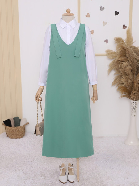 Long Gilet With Tied Shoulders      -Green
