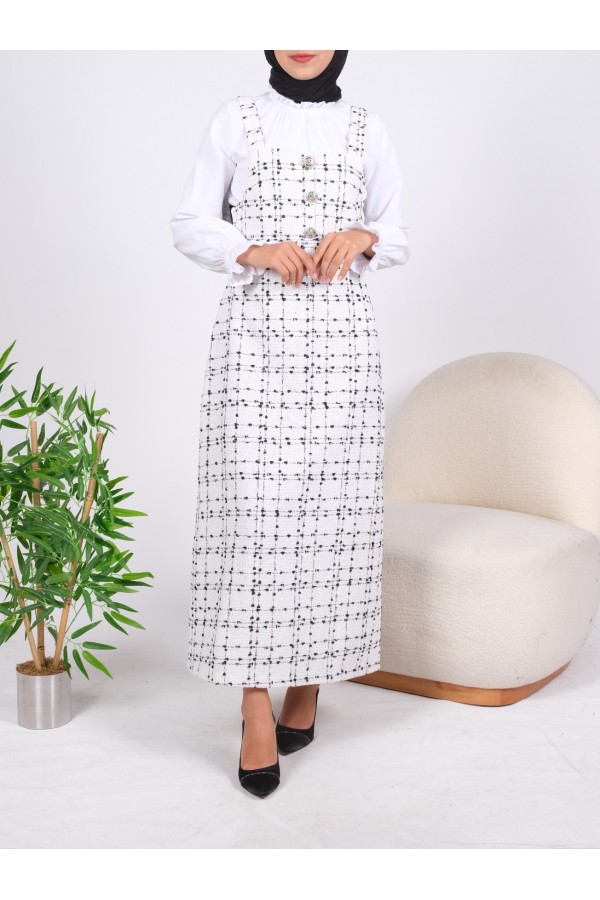 Waist Corsage Front Button Detailed Salopette  -Ecru