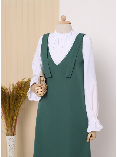 Long Gilet With Tied Shoulders     -Emerald