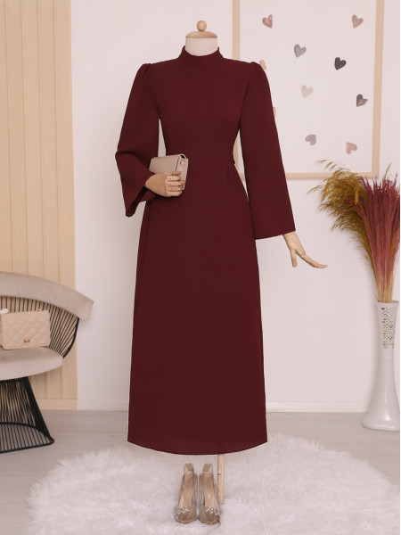 Judge Collar Lace Detailed Dress     -Maroon