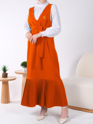 Skirt Pleated Belted Gilet -Orange