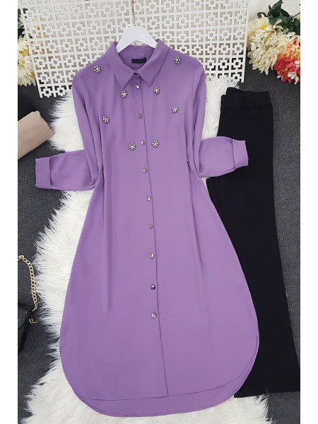Stone Detailed Tunic -Lilac