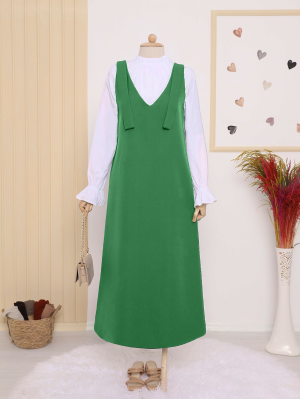 Long Gilet With Tied Shoulders     -Forest Green