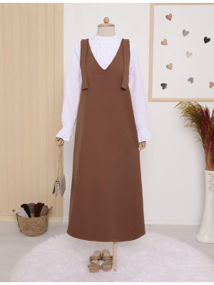 Long Gilet With Tied Shoulders       -Brown