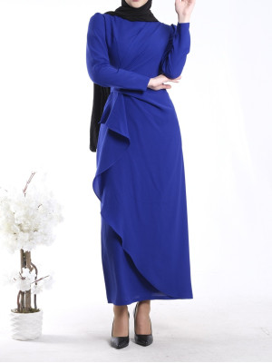 Asymmetrical Crepe Dress with Front Allery Skirt      -Saxe 