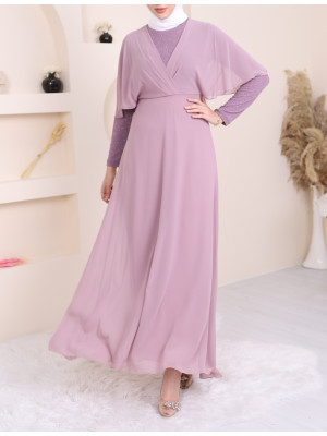 Silvery Chiffon Long Evening Dress   -Lilac