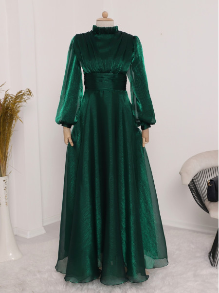 Front Aller Draped Evening Dress -Emerald