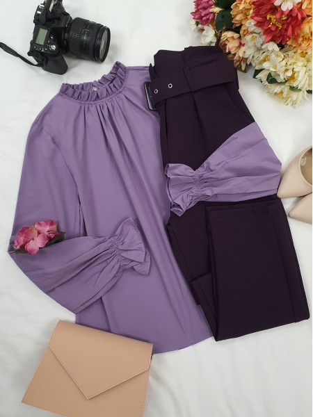 Pleated Collar Blouse -Lilac