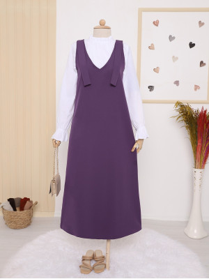 Long Gilet With Tied Shoulders    - Purple