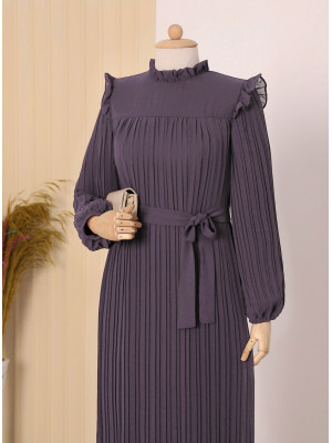 Front Robe Sleeves and Body Pleated Dress  -Cherry Color