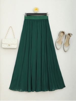 Stretch Lined Loose Cut Chiffon Skirt  -Emerald