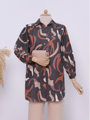 Pattern Print Linen Shirt -Smoked 