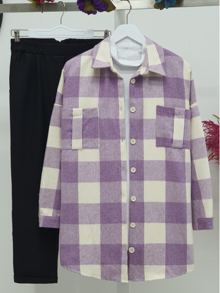 Plaid Double Pocket Lumberjack Shirt -Lilac
