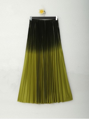 Gradient Color Gradient Pleated Lacquered Skirt  -الفوسفور الأخضر