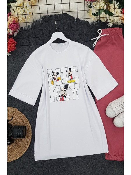 Mickey Printed Combed Cotton T-Shirt -White