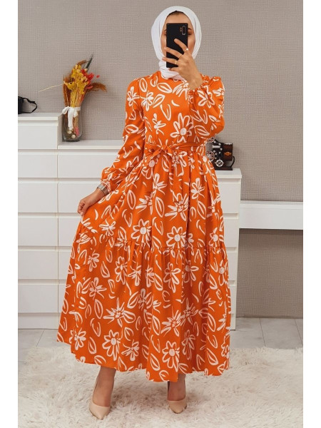 Clover Pattern Long Dress -Orange