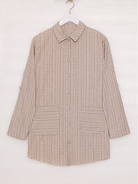 Tasseled Skirt Double Pocketed Shirt Jacket -Mink color