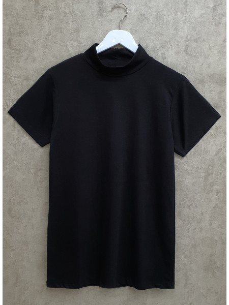 Half Neck Short Sleeve T-shirt -Black
