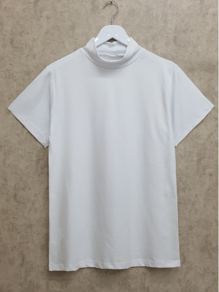 Half Neck Short Sleeve T-shirt -White