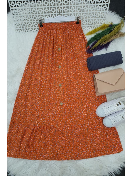 Button Front Skirt -Orange