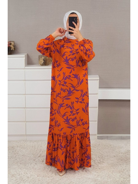 Mixed Printed Long Dress  -Cinnamon