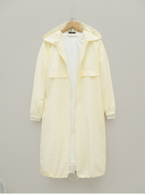 Long Hooded Zippered Raincoat -Cream color
