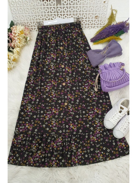 Button Front Skirt - Purple