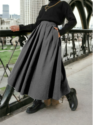 Pleated Stitch Skirt  -Grey