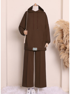 Rigging Detailed Hooded Combed Combed Set    -Brown
