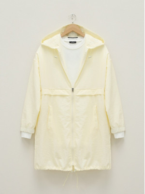 Hooded Zippered Raincoat -Cream color