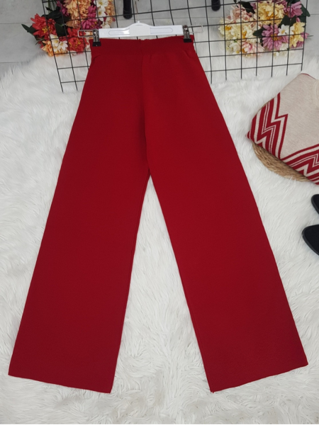 Wide Leg Elastic Waist Knitwear Trousers -Red